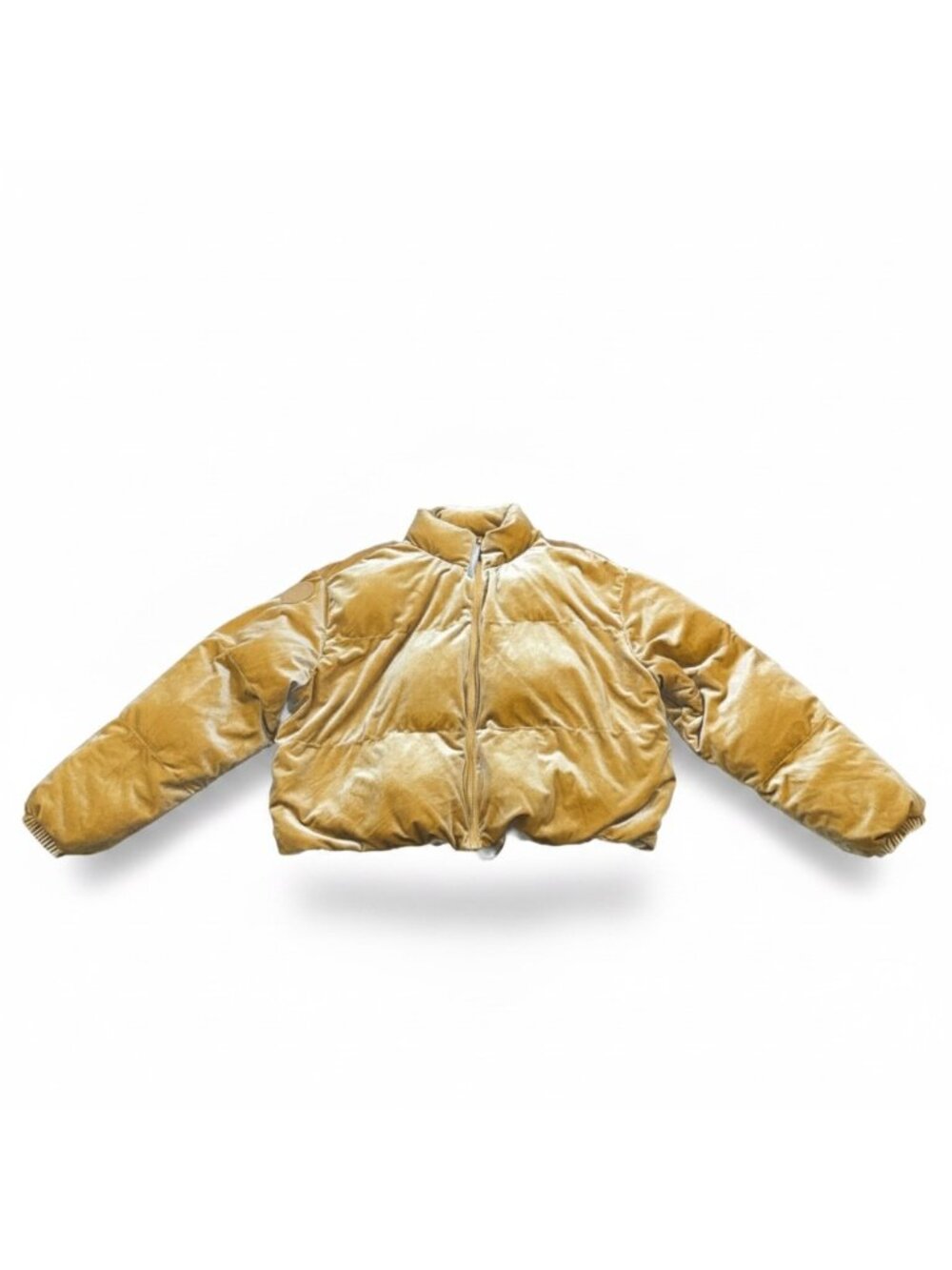 Fabletics Women Gold Velvet Puffer Jacket Zip-Up Winter Outerwear Size XXL
